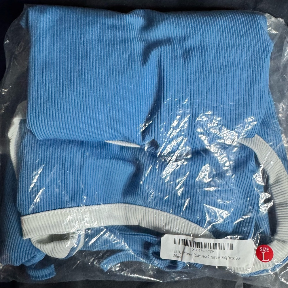 Chic Blue Ribbed Mini Dress - Picture 3 of 3
